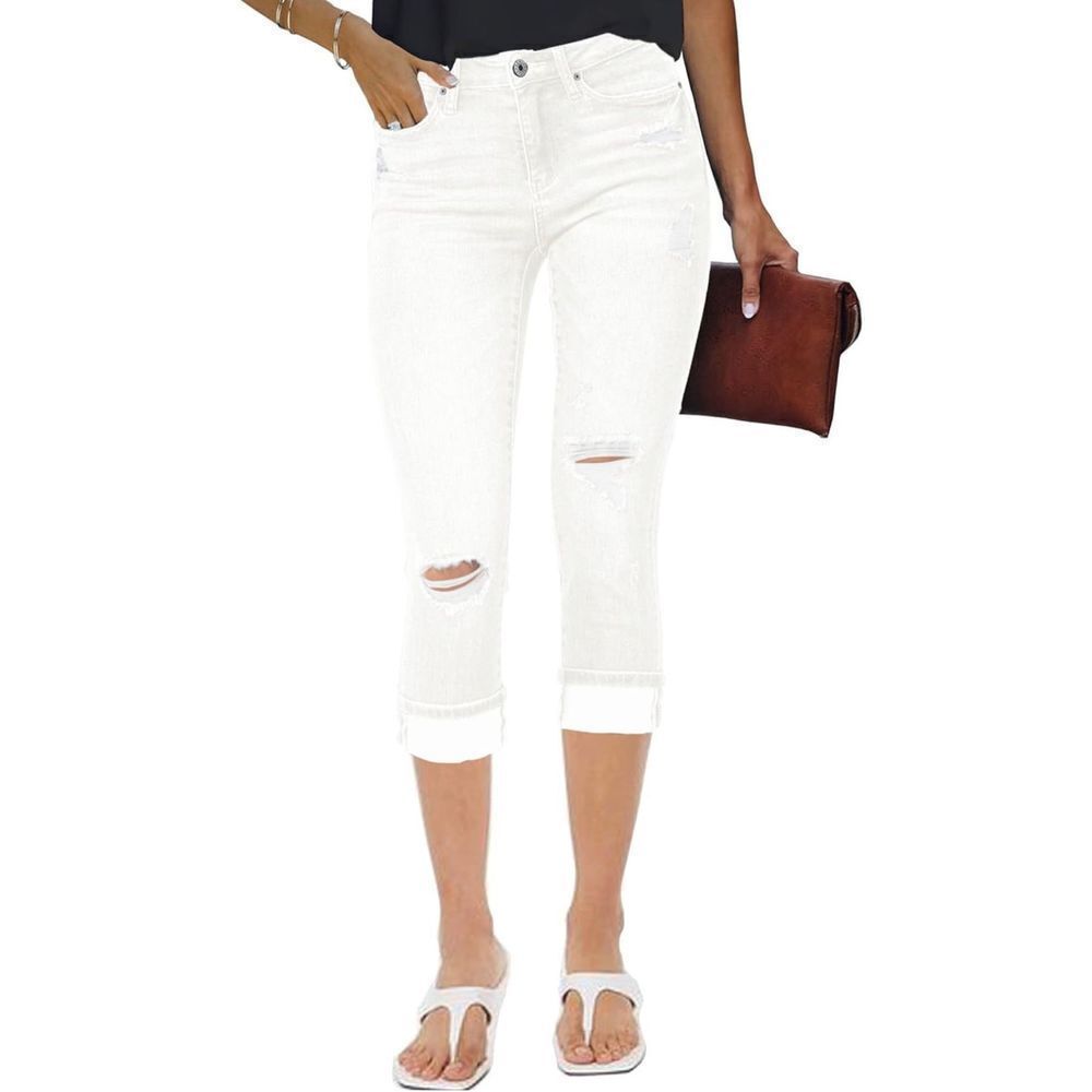 NEW Capri Jeans Stretch High Waisted Distressed Denim Cropped 3X